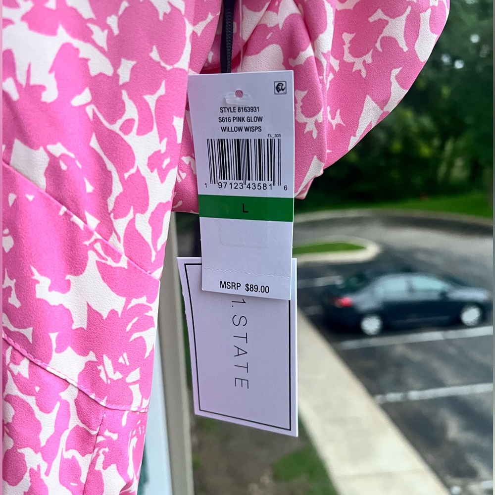 🆕 STATE Pink Glow Willow Wisps V-Neck Mini Dress with Ruffle Sleeves L - Picture 11 of 12